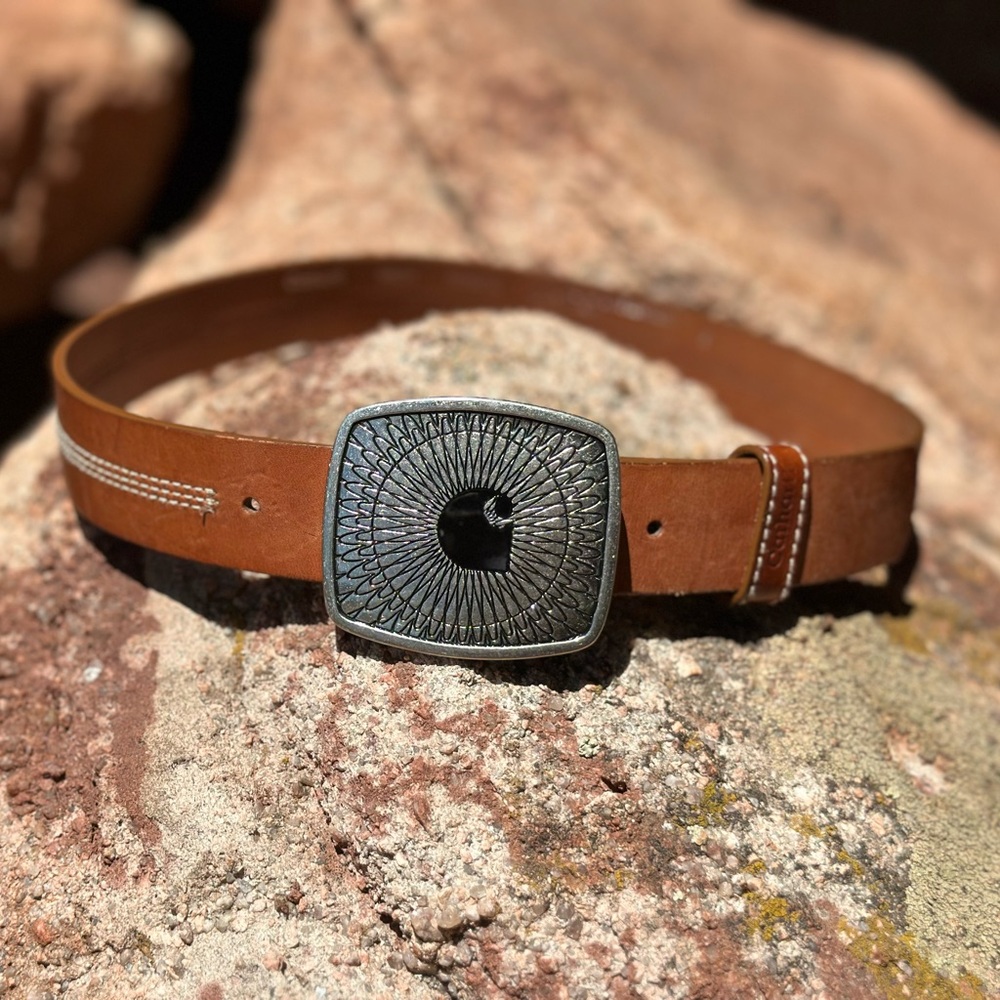 Carhartt Saddle Brown Western Leather Belt with Silver Buckle